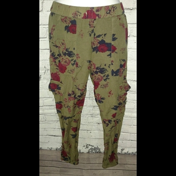 Lucky Brand Floral Army Green Linen Cargo Pants - Picture 6 of 7